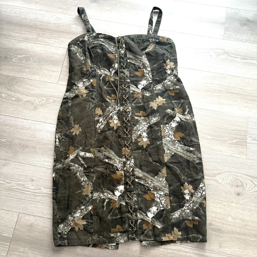 NWT Womens Olive Mossy Oak Color Camouflage Mini Denim Dress Size 2X - XXL